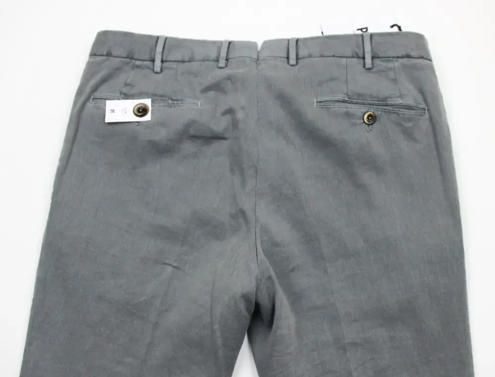 $395 PT Torino Pants 40 fits 39 (56 EU) Slim Grey Delvane Linen Cotton Stretch